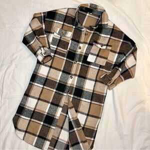 Brown and black long sleeve coat jacket shacket